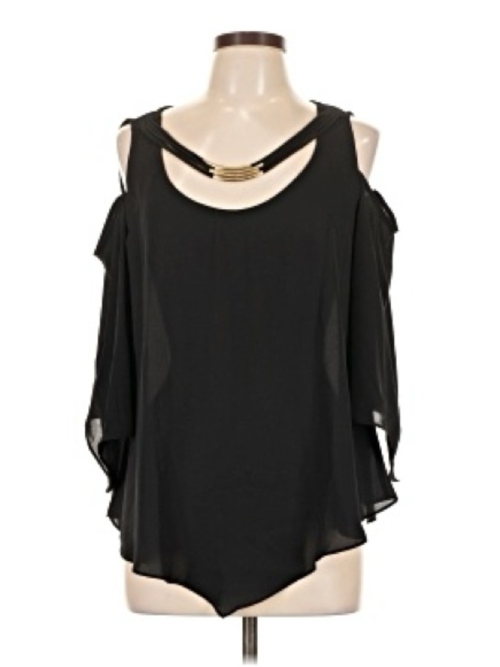 BOLD elements Black Cold-Shoulder Sleeveless Blouse with Gold Accent Bars